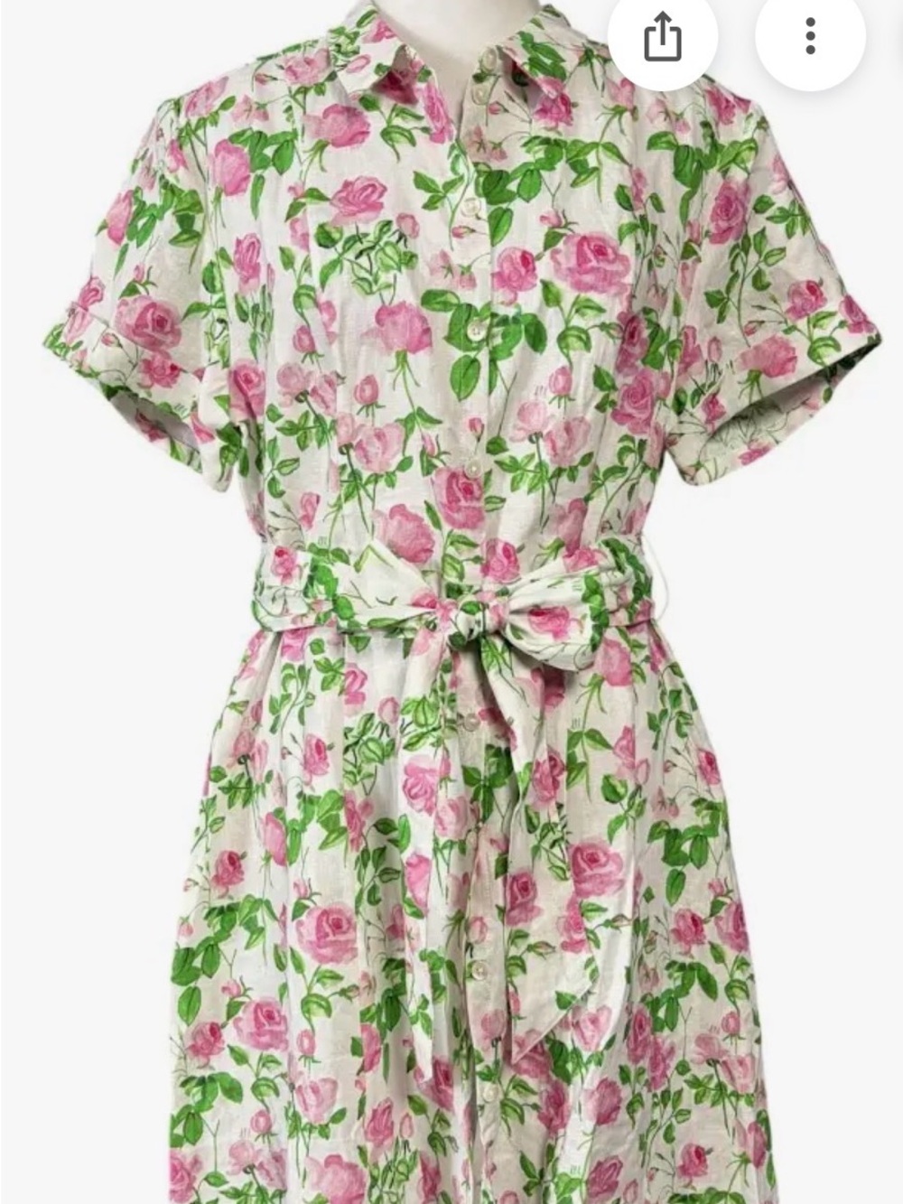 Hill House Laura Pink Rose Green Print Button-Up Linen Dress small - Picture 7 of 8